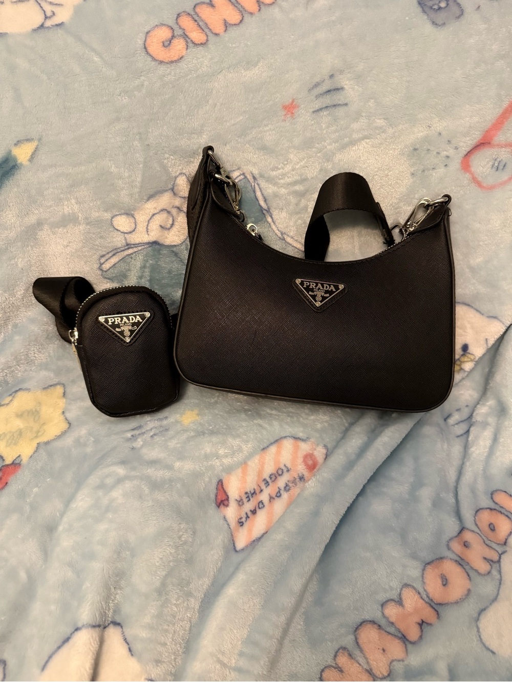 Prada Black Saffiano Shoulder Bag with Coin Pouch
